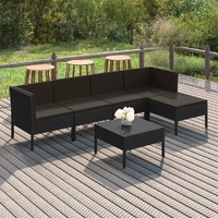  6 Piece Garden Lounge Set with Cushions Poly Rattan Black