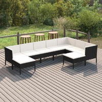  9 Piece Garden Lounge Set with Cushions Poly Rattan Black