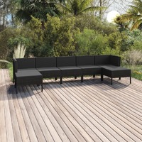  7 Piece Garden Lounge Set with Cushions Poly Rattan Black