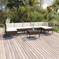  8 Piece Garden Lounge Set with Cushions Poly Rattan Brown