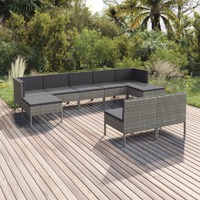  9 Piece Garden Lounge Set with Cushions Poly Rattan Grey