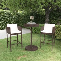  3 Piece Garden Bar Set with Cushions Poly Rattan Brown