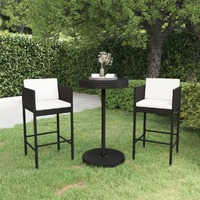 3 Piece Garden Bar Set with Cushions Poly Rattan Black