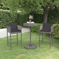  3 Piece Garden Bar Set with Cushions Poly Rattan Grey