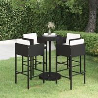  5 Piece Garden Bar Set with Cushions Poly Rattan Black