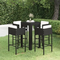  5 Piece Garden Bar Set with Cushions Poly Rattan Black