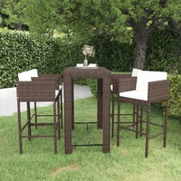 5 Piece Garden Bar Set with Cushions Poly Rattan Brown