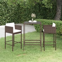  3 Piece Garden Bar Set with Cushions Poly Rattan Brown