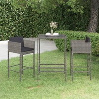  3 Piece Garden Bar Set with Cushions Poly Rattan Grey