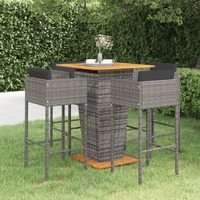  5 Piece Garden Bar Set with Cushions Poly Rattan Grey