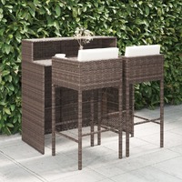  3 Piece Garden Bar Set with Cushions Poly Rattan Brown