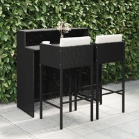  3 Piece Garden Bar Set with Cushions Poly Rattan Black