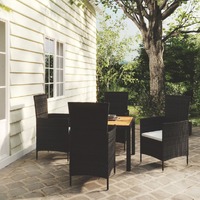  5 Piece Outdoor Dining Set with Cushions Poly Rattan Black