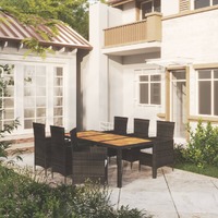  7 Piece Outdoor Dining Set with Cushions Poly Rattan Black