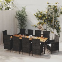  11 Piece Outdoor Dining Set with Cushions Poly Rattan Black