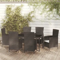  7 Piece Outdoor Dining Set with Cushions Poly Rattan Black