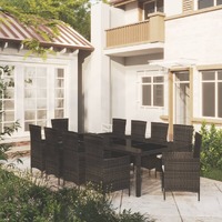  11 Piece Outdoor Dining Set with Cushions Poly Rattan Black