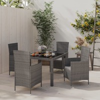 5 Piece Outdoor Dining Set with Cushions Poly Rattan Grey