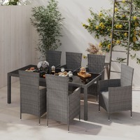  7 Piece Outdoor Dining Set with Cushions Poly Rattan Grey