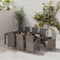  9 Piece Outdoor Dining Set with Cushions Poly Rattan Grey