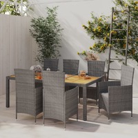  7 Piece Outdoor Dining Set with Cushions Poly Rattan Grey