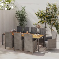  9 Piece Outdoor Dining Set with Cushions Poly Rattan Grey