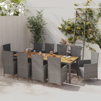  11 Piece Outdoor Dining Set with Cushions Poly Rattan Grey