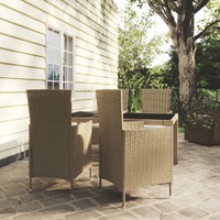  5 Piece Outdoor Dining Set with Cushions Poly Rattan Beige