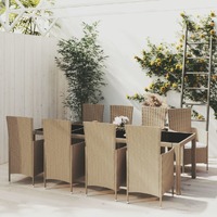  9 Piece Outdoor Dining Set with Cushions Poly Rattan Beige