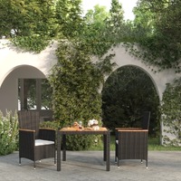  3 Piece Outdoor Dining Set with Cushions Poly Rattan Black