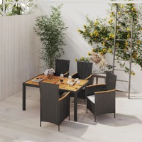  5 Piece Outdoor Dining Set with Cushions Poly Rattan Black