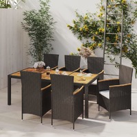  7 Piece Outdoor Dining Set with Cushions Poly Rattan Black