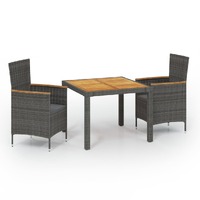  3 Piece Outdoor Dining Set with Cushions Poly Rattan Grey