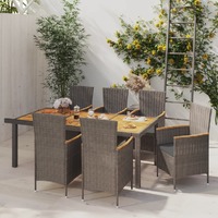  7 Piece Outdoor Dining Set with Cushions Poly Rattan Grey