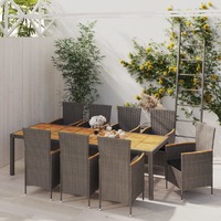  9 Piece Outdoor Dining Set with Cushions Poly Rattan Grey