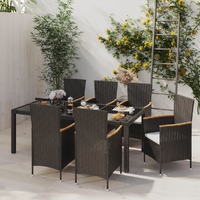  7 Piece Outdoor Dining Set with Cushions Poly Rattan Black