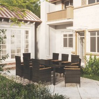  9 Piece Outdoor Dining Set with Cushions Poly Rattan Black