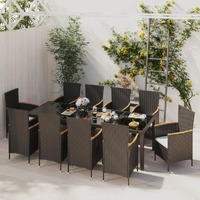  11 Piece Outdoor Dining Set with Cushions Poly Rattan Black