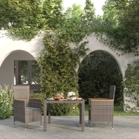  3 Piece Outdoor Dining Set with Cushions Poly Rattan Black and Grey