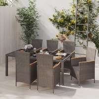 7 Piece Outdoor Dining Set with Cushions Poly Rattan Black and Grey