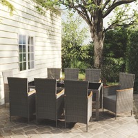  9 Piece Outdoor Dining Set with Cushions Poly Rattan Grey