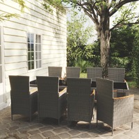  9 Piece Outdoor Dining Set with Cushions Poly Rattan Grey