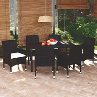  7 Piece Garden Dining Set with Cushions Poly Rattan Black