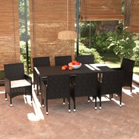  9 Piece Garden Dining Set with Cushions Poly Rattan Black