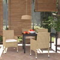  5 Piece Garden Dining Set with Cushions Poly Rattan Beige