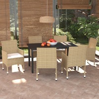  7 Piece Garden Dining Set with Cushions Poly Rattan Beige
