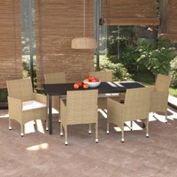  7 Piece Garden Dining Set with Cushions Poly Rattan Beige