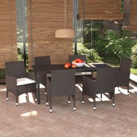  7 Piece Garden Dining Set with Cushions Poly Rattan Brown