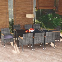  9 Piece Garden Dining Set with Cushions Poly Rattan Grey
