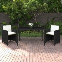  3 Piece Garden Dining Set with Cushions Poly Rattan Black